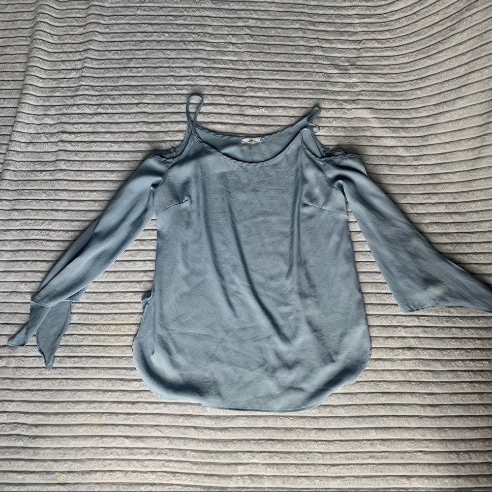 Light blue silky off the shoulder long sleeve